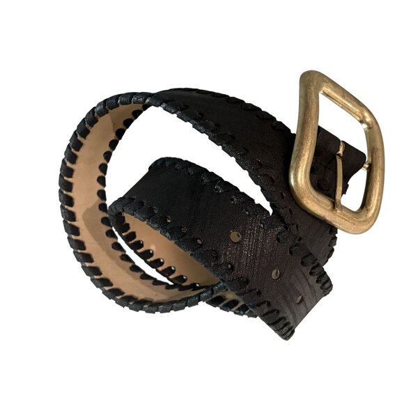 Streets Ahead Whip Stitch Belt in Black and Antique Brass